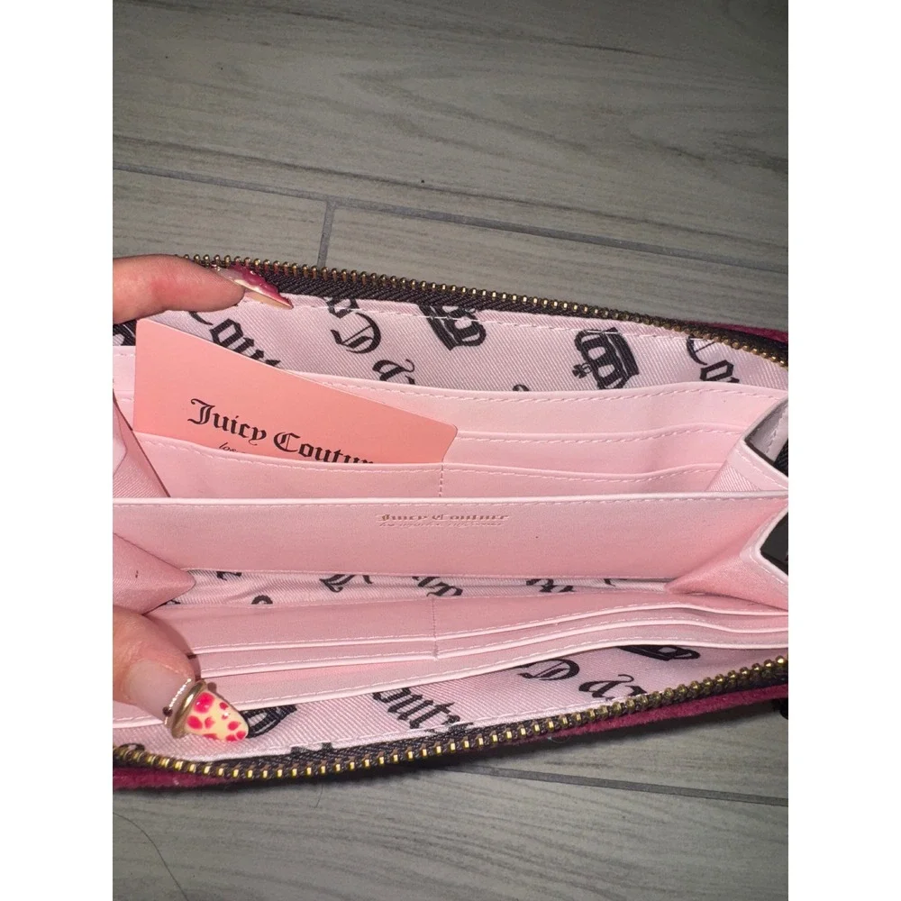 NWT Juicy Couture Plum Berry Velour Zip Around Wallet Gold Crown Logo